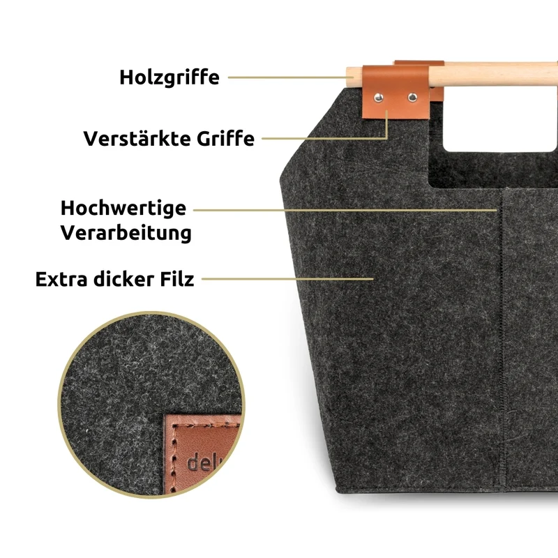 XL Multifunktions Korb I Filztasche für Brennholz, Einkauf, Aufbewahrung