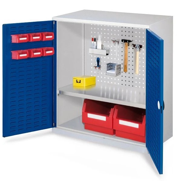 Werkzeugschrank | Mod. 2 | 1000 x 1000 x 500 mm | RAL 7035/5010 | mit Schlitzplatte