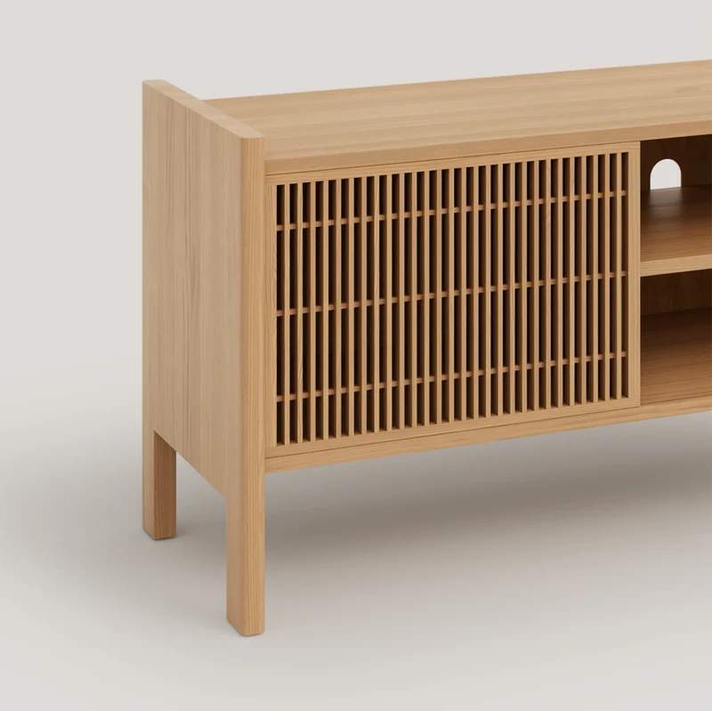 Medium Mendia TV furniture in solid wood for vinyl records 2 doors 201 cm