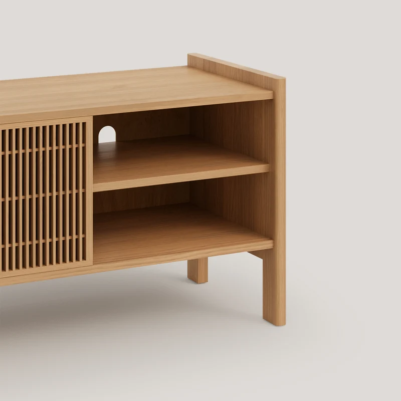 Medium Mendia TV furniture in solid wood for vinyl records 2 doors 201 cm