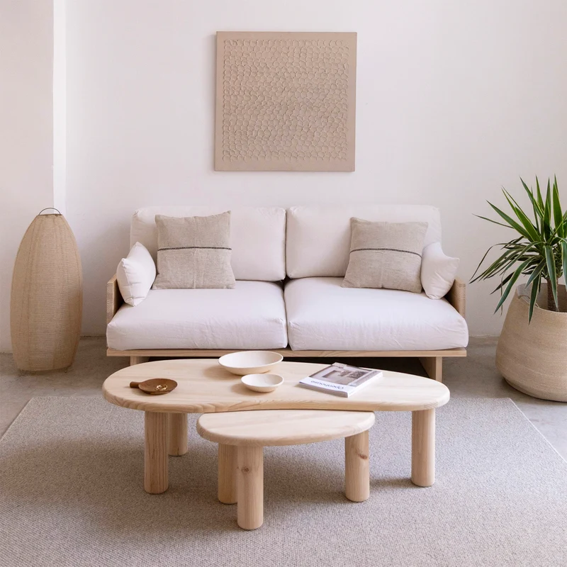 Set 2 coffee tables in solid pine wood Tramadiu and Tuna