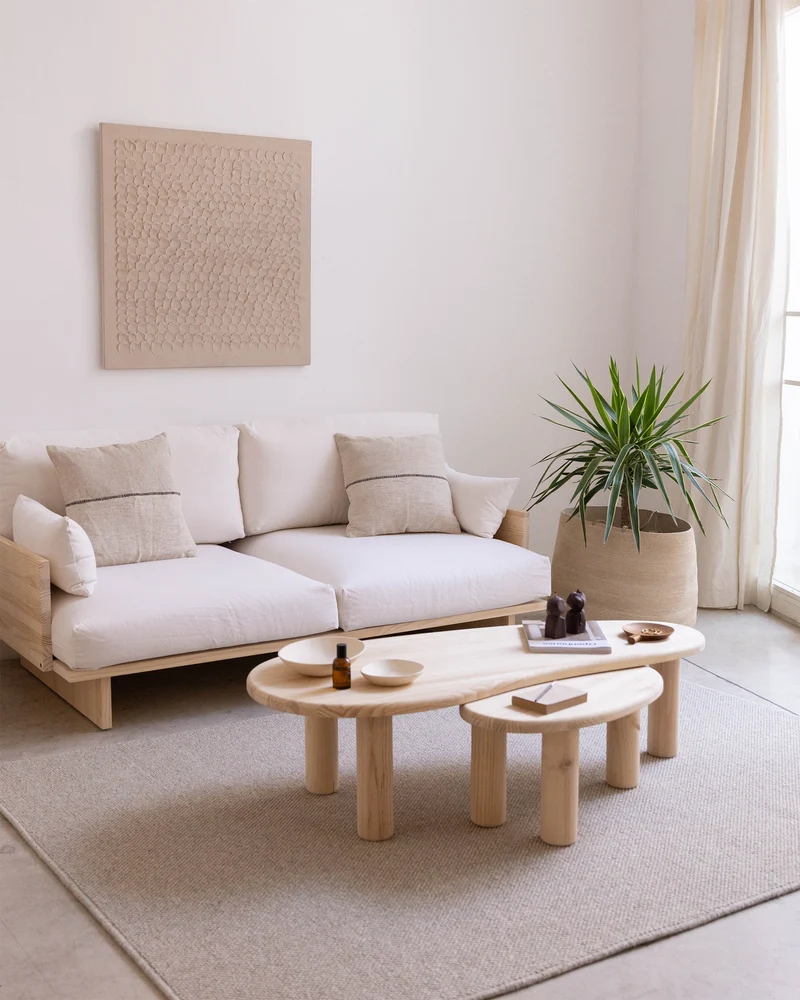 Set 2 coffee tables in solid pine wood Tramadiu and Tuna