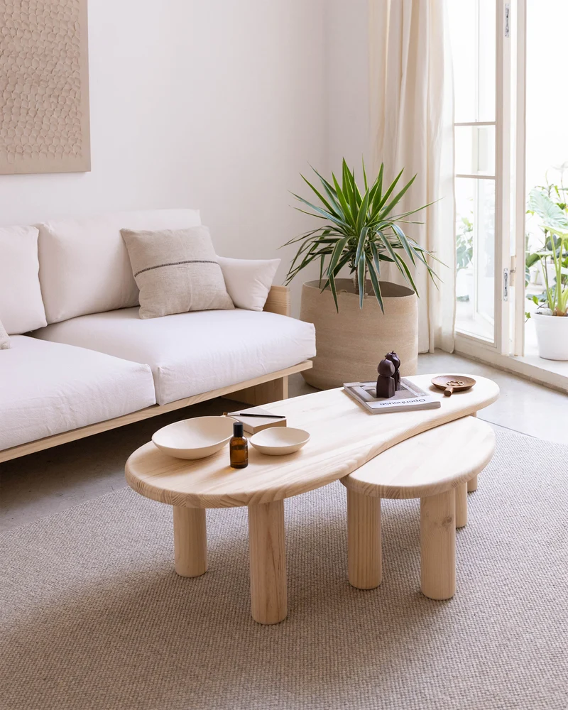 Set 2 coffee tables in solid pine wood Tramadiu and Tuna