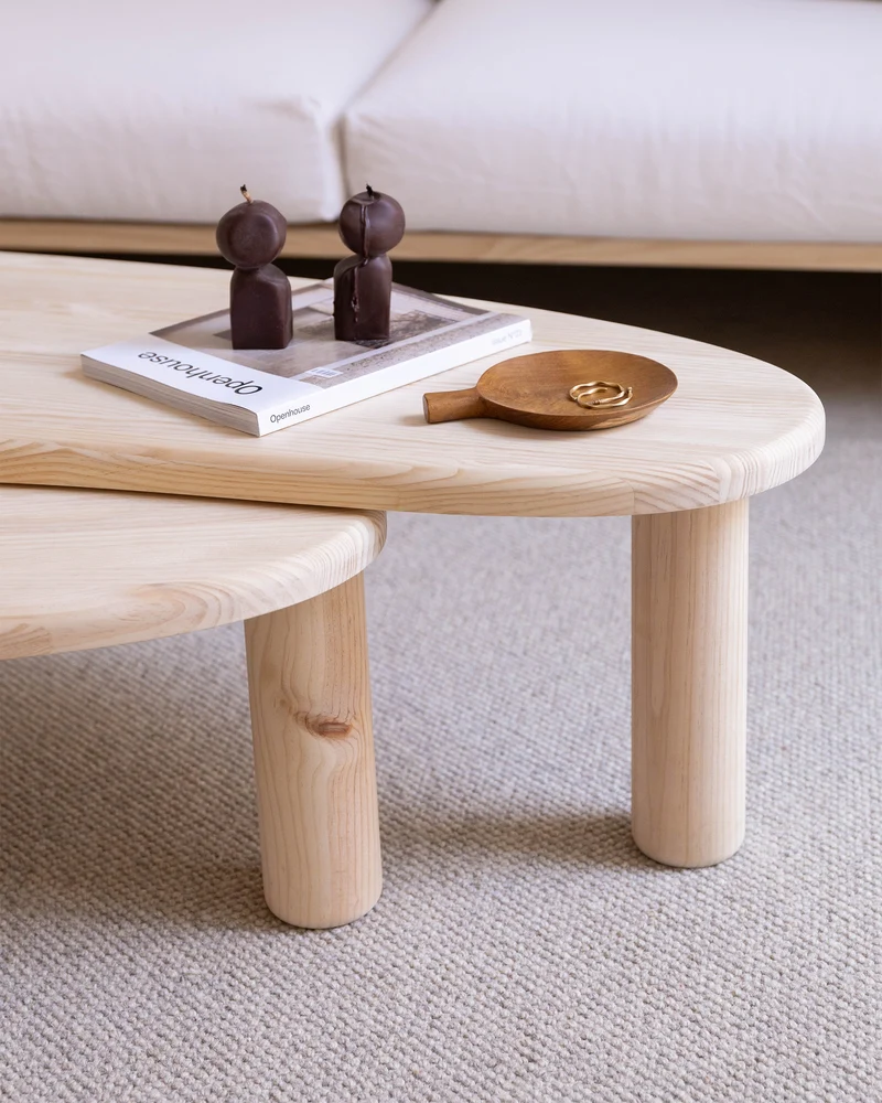 Set 2 coffee tables in solid pine wood Tramadiu and Tuna