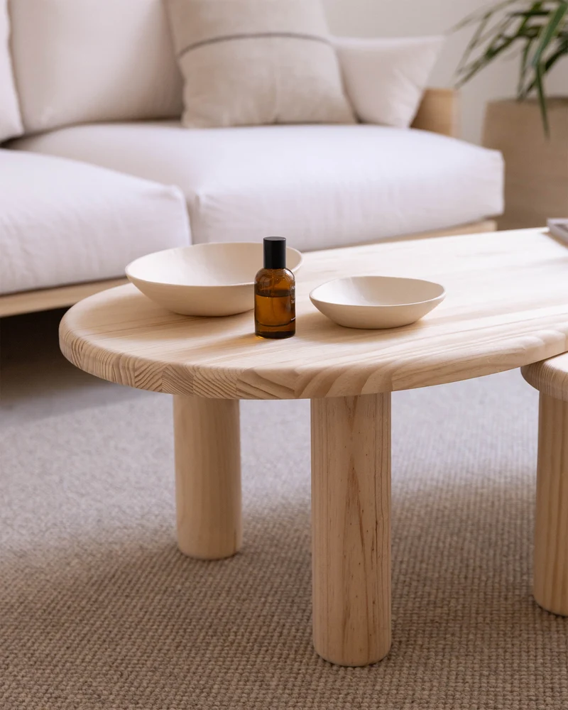 Set 2 coffee tables in solid pine wood Tramadiu and Tuna