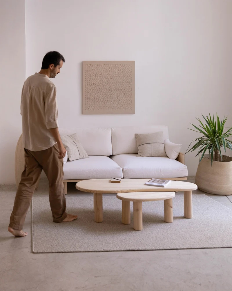 Set 2 coffee tables in solid pine wood Tramadiu and Tuna