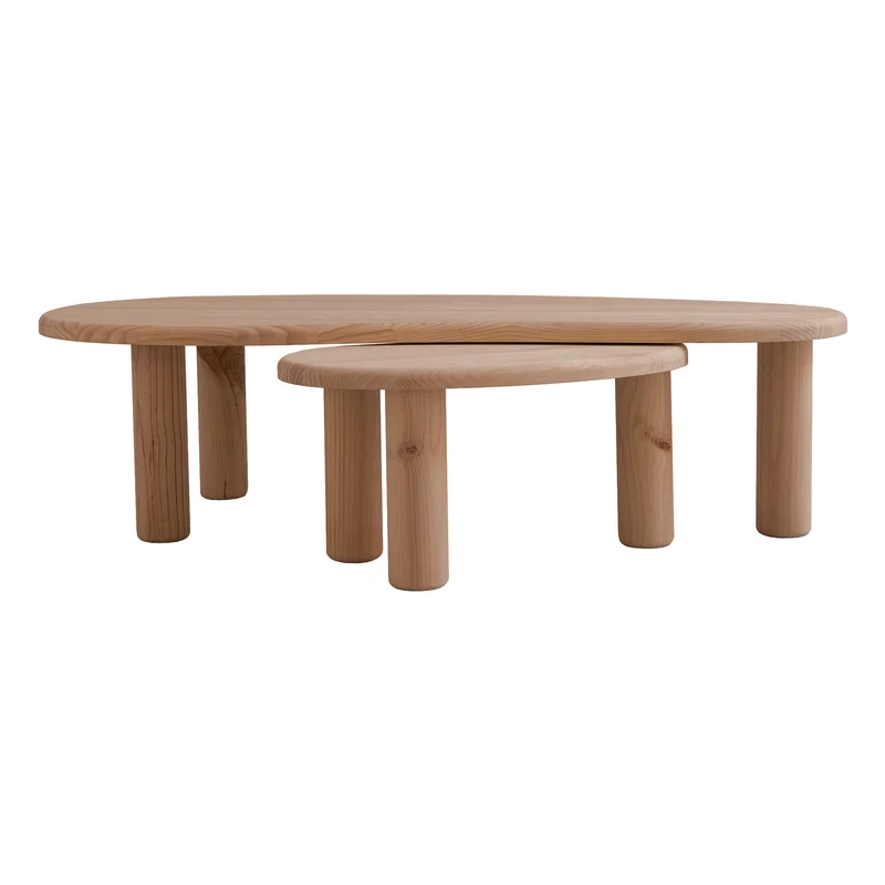 Set 2 coffee tables in solid pine wood Tramadiu and Tuna
