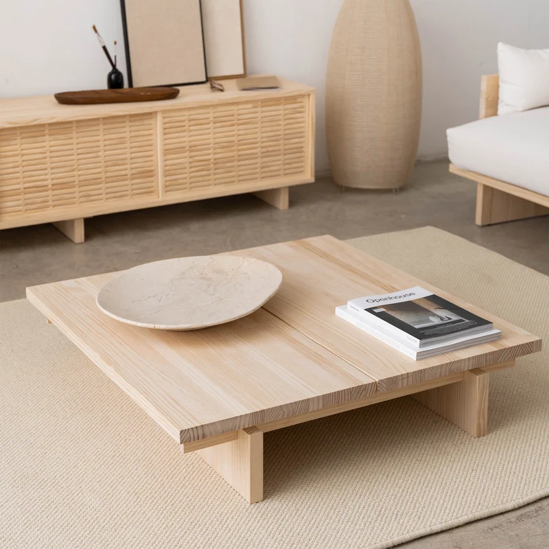 Olivera - Low coffee table in solid pine wood 90 cm