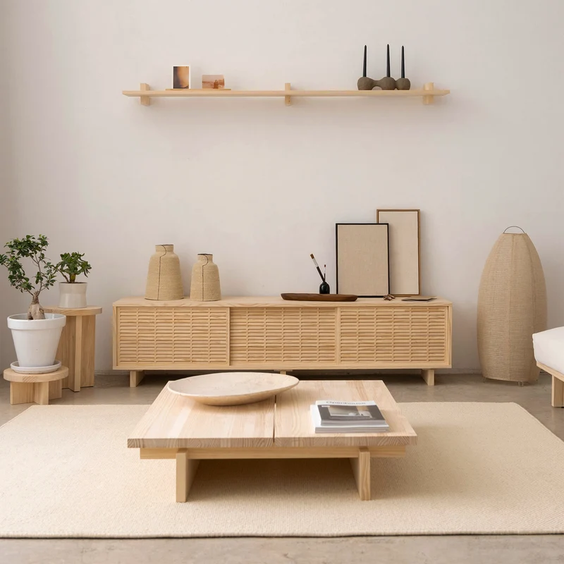 Olivera - Low coffee table in solid pine wood 90 cm