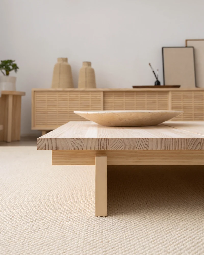 Olivera - Low coffee table in solid pine wood 90 cm