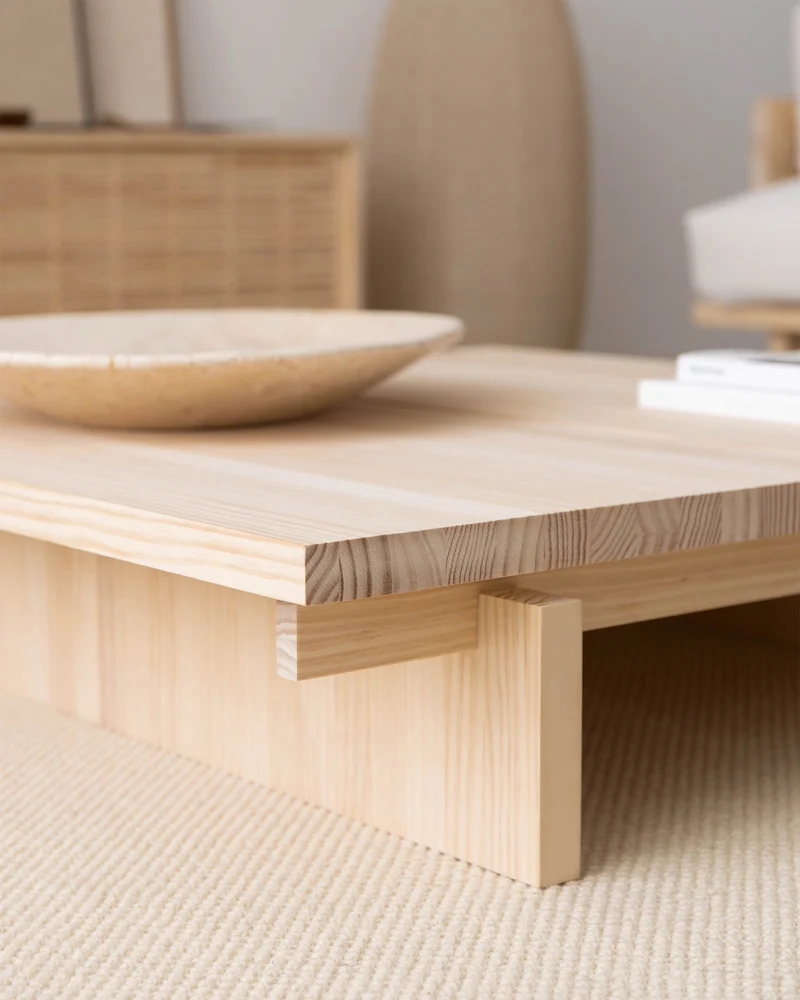 Olivera - Low coffee table in solid pine wood 90 cm
