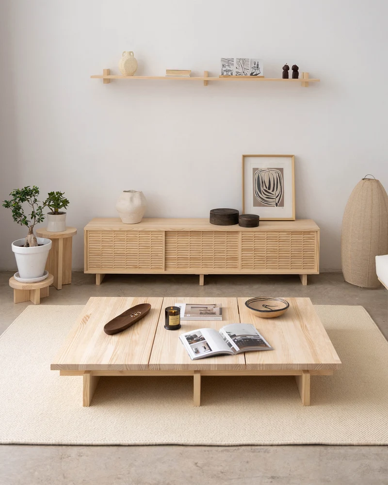 Nova - Rectangular coffee table in solid pine wood 135 cm