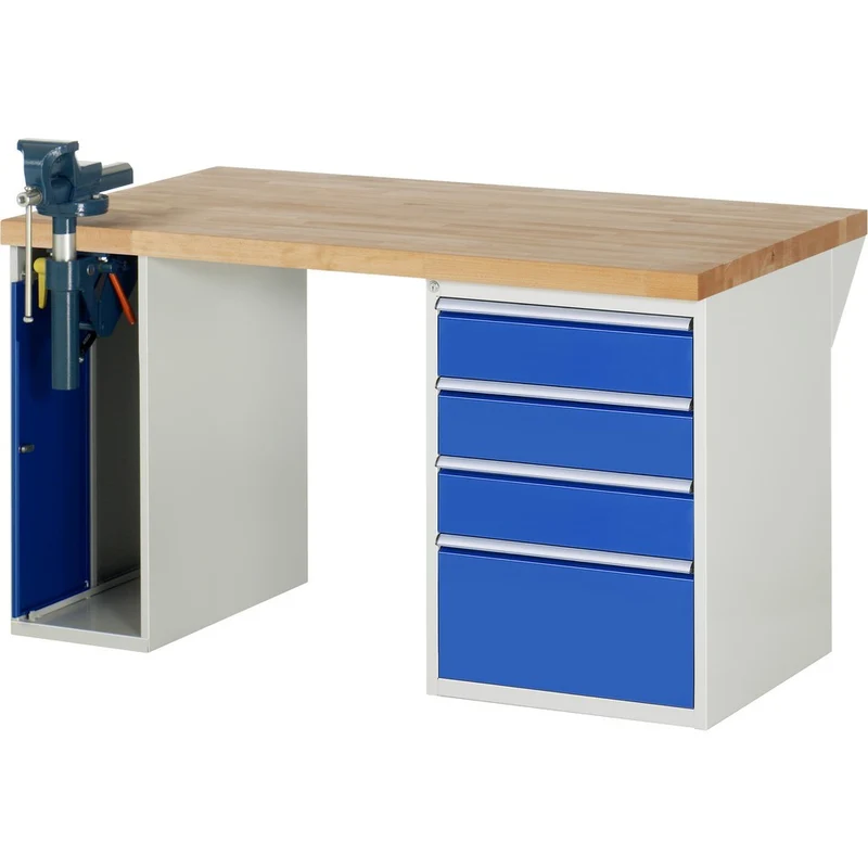 Werkbank mit Schraubstock & 4 Schubladen – 1.500 mm Breite | 1.250 kg Traglast