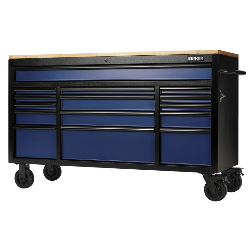 BUNKER 15 Drawer Workbench Roller Tool Cabinet, 61"