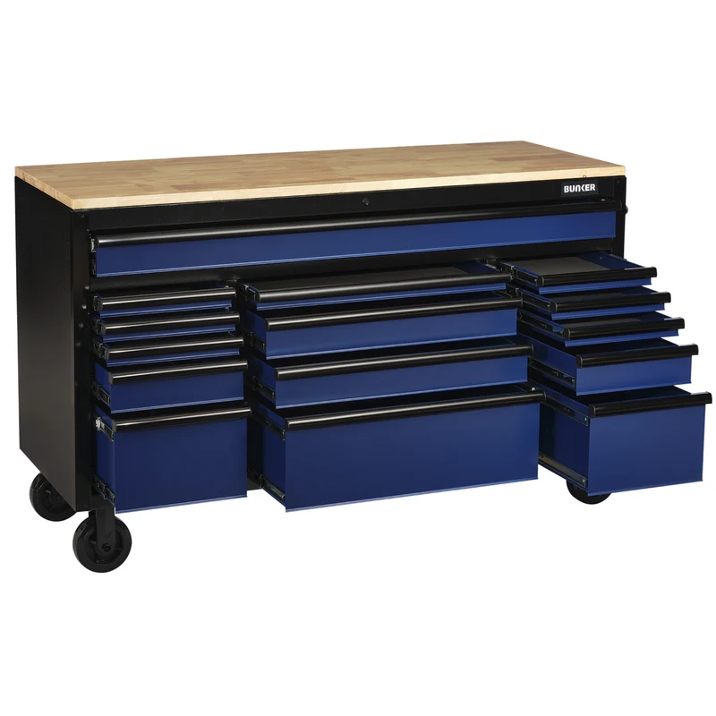 BUNKER 15 Drawer Workbench Roller Tool Cabinet, 61"