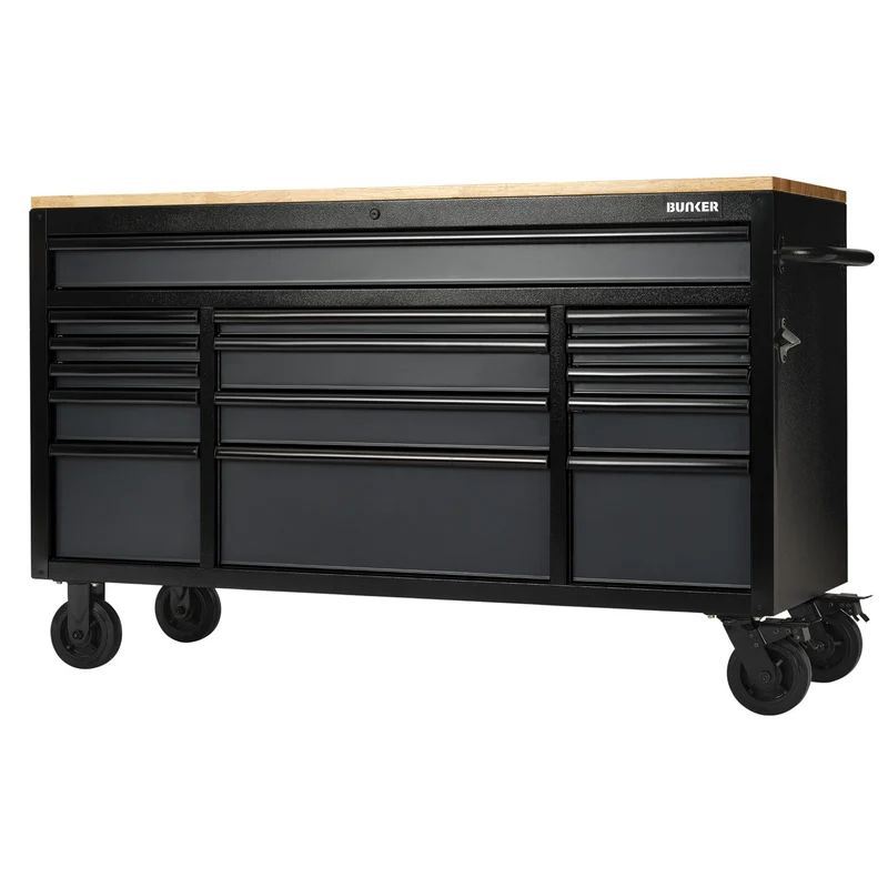 BUNKER 15 Drawer Workbench Roller Tool Cabinet, 61"