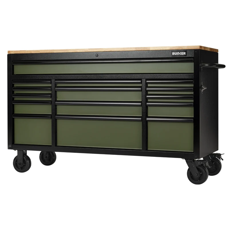 BUNKER 15 Drawer Workbench Roller Tool Cabinet, 61"