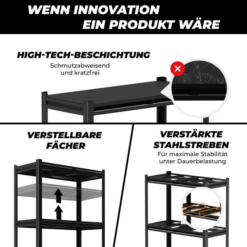 ALLSHELF Metallregal 180x90x40cm