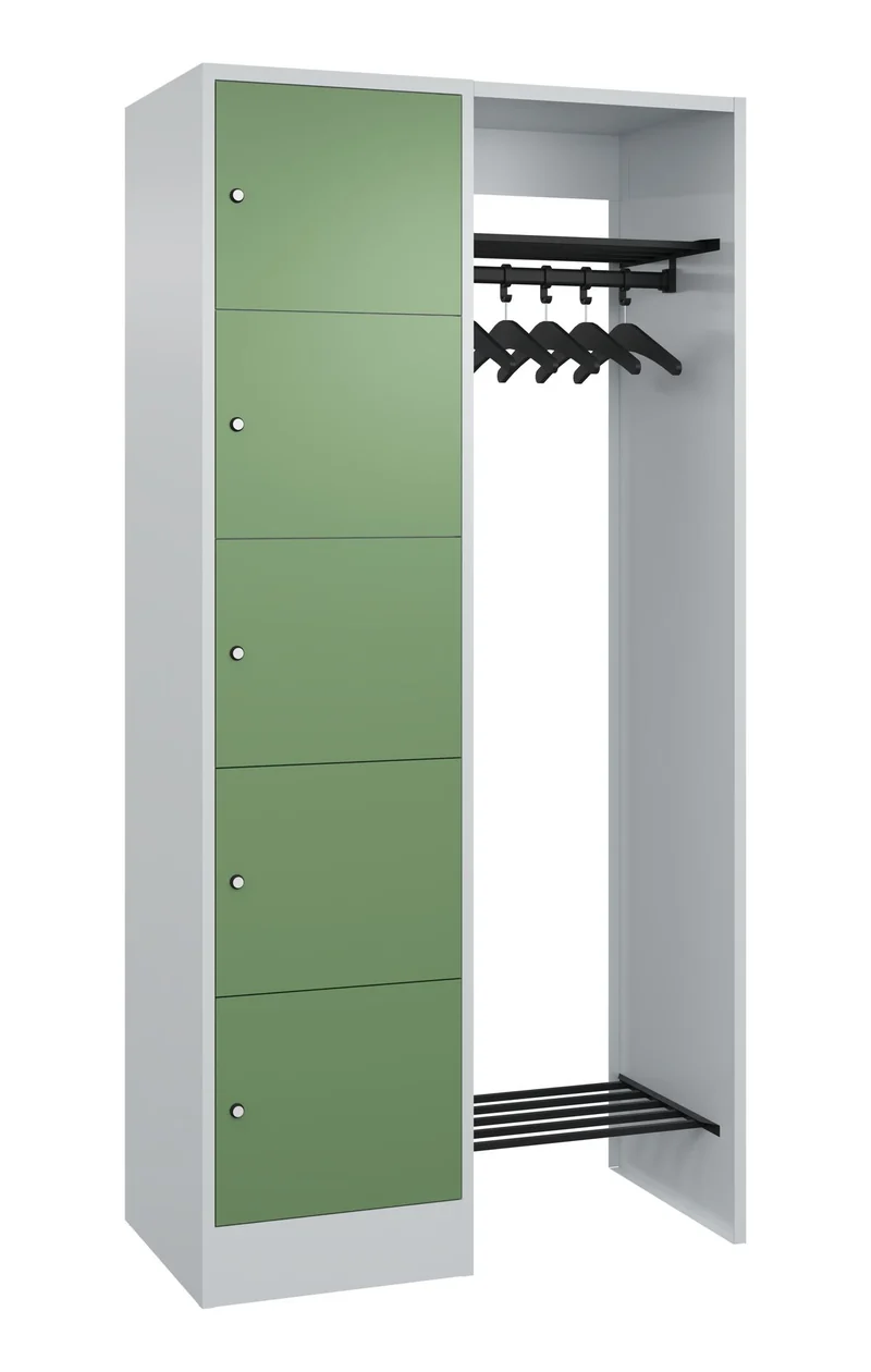 Offene Garderobe mit Fächerschrank – 10 Fächer, stabile Stahlgarderobe