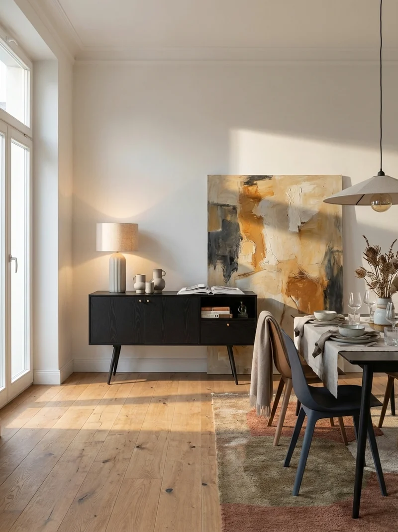 Sideboard – Schwarz/Eiche-Dekor, 140x75x40 cm, mit 2 Türen, Schublade, offenes Fach
