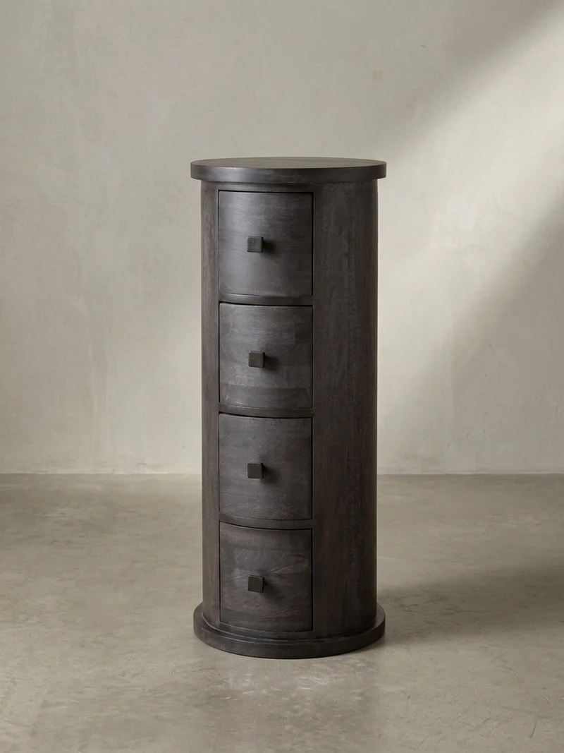 Sideboard – Mango Massivholz, 34x85x34 cm, 4 Schubladen, schmal, schwarz