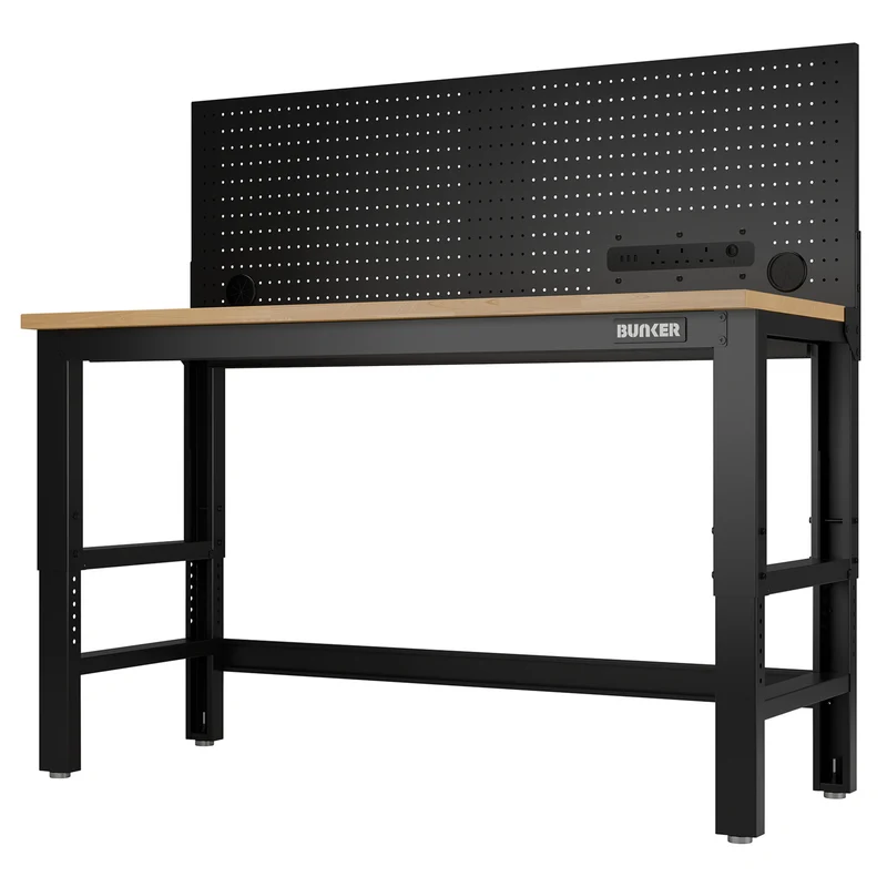 BUNKER Workbench with Worktop and Power Pegboard, 1550mm