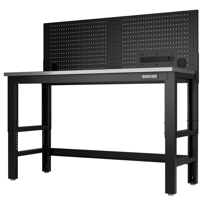 BUNKER Workbench with Worktop and Power Pegboard, 1550mm