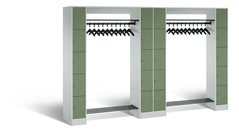 Offene Garderobe mit Fächerschränken – robuste Stahlgarderobe, 20 Fächer
