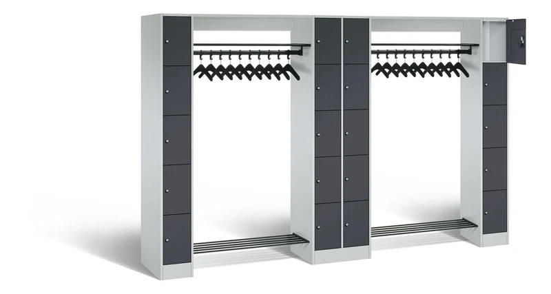 Offene Garderobe mit Fächerschränken – robuste Stahlgarderobe, 20 Fächer