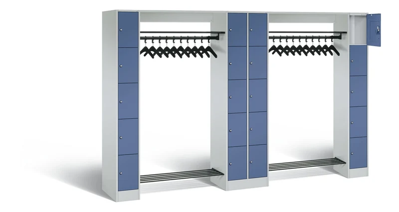 Offene Garderobe mit Fächerschränken – robuste Stahlgarderobe, 20 Fächer