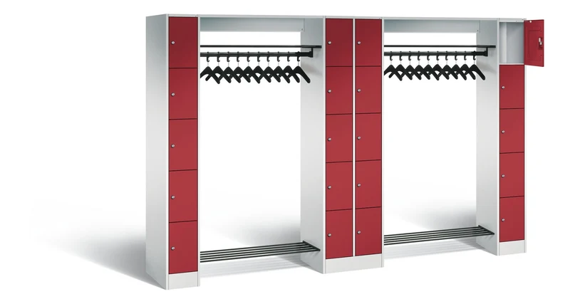Offene Garderobe mit Fächerschränken – robuste Stahlgarderobe, 20 Fächer