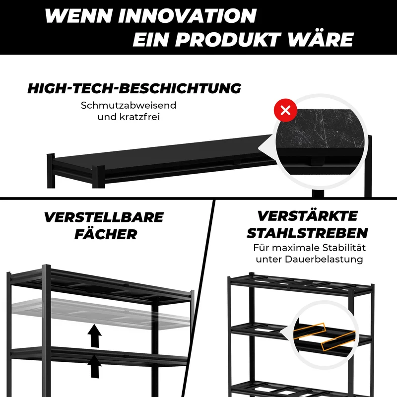 ALLSHELF Metallregal 180x120x40cm