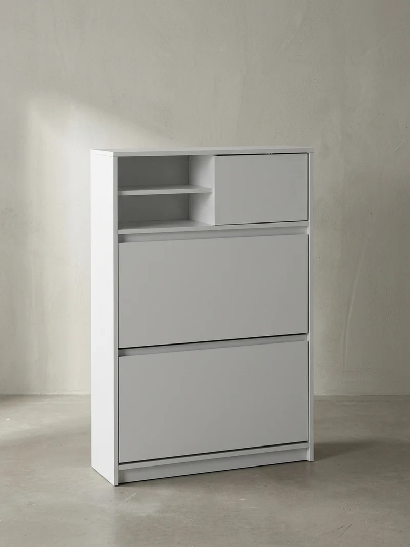 Schuhschrank – Weiß, 71x110x24 cm, Schuhkipper geschlossen, mit Ablage