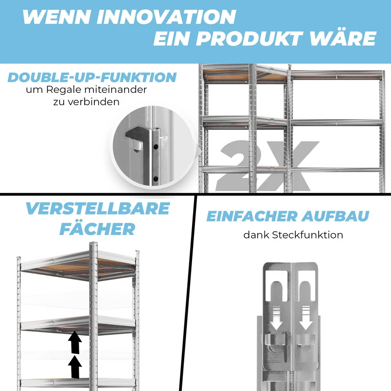 ALLSHELF Eckregal 180x70x40cm Silber