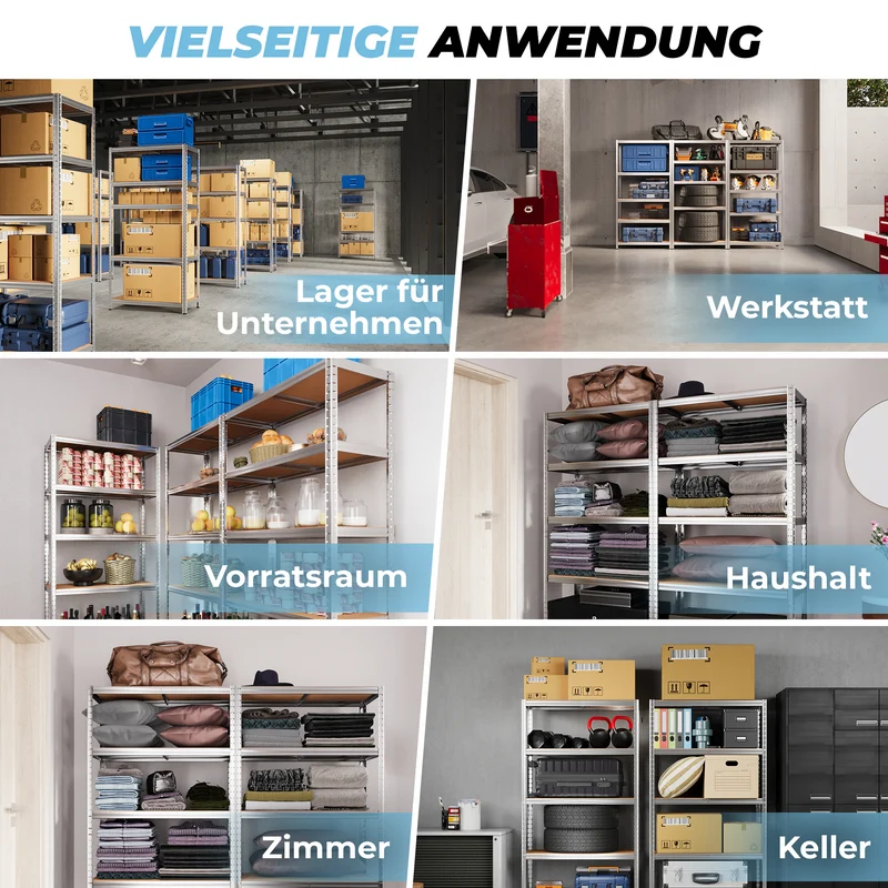 ALLSHELF Schwerlastregal-Set 150x75x30cm Silber