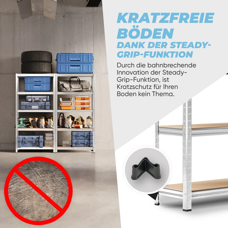 ALLSHELF Schwerlastregal-Set 150x75x30cm Silber