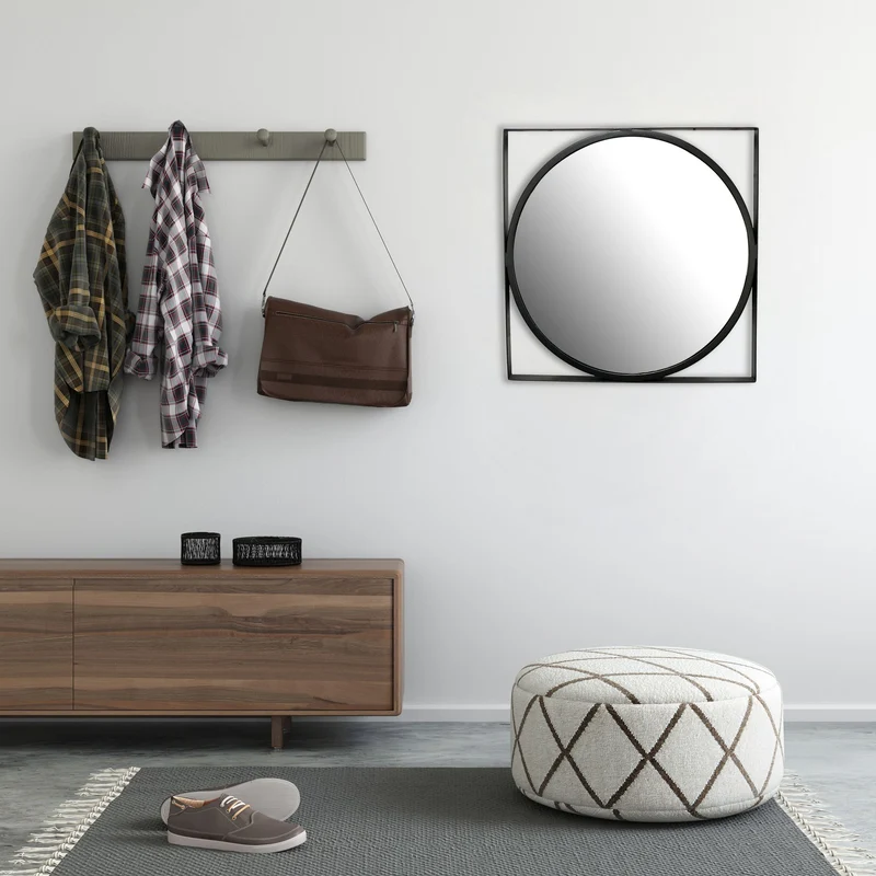 Wandspiegel Rund Metall Schwarz 54x54 cm Quadratischer Rahmen