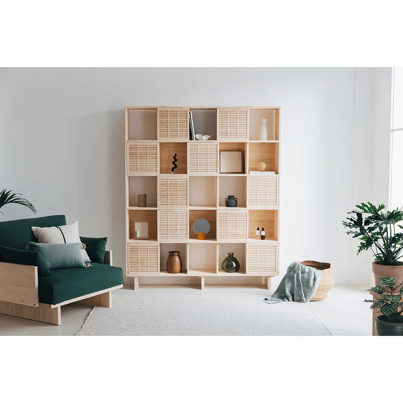 Bookcase Xelida in pine with 5 or 10 mallorquina doors 160 cm