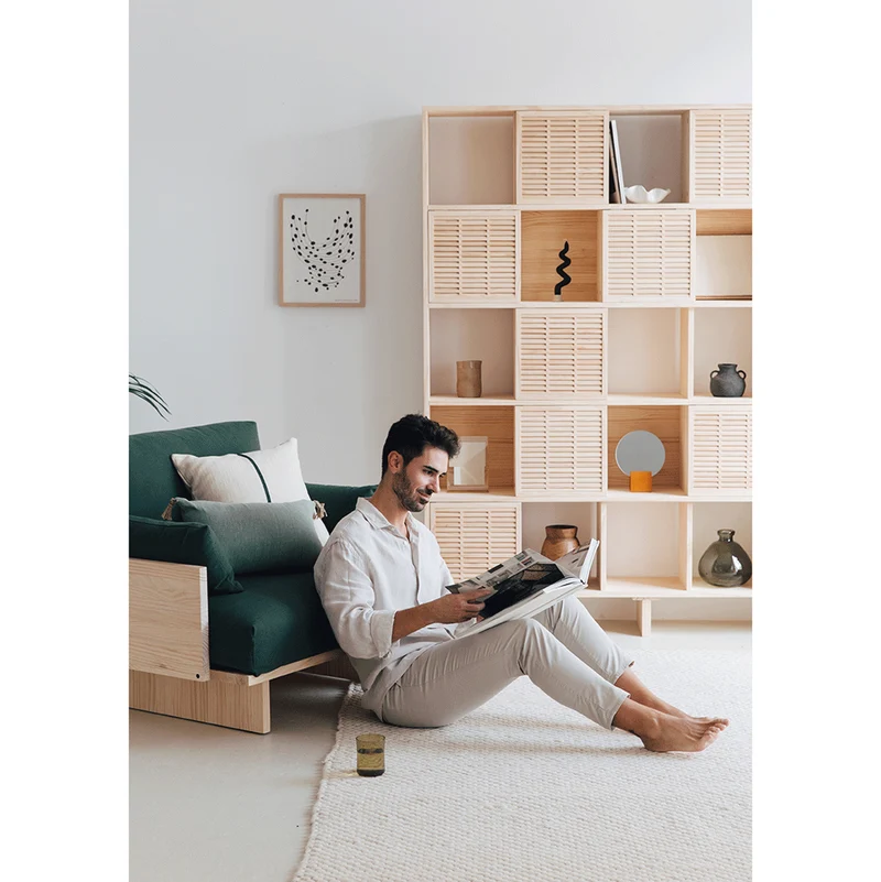 Bookcase Xelida in pine with 5 or 10 mallorquina doors 160 cm