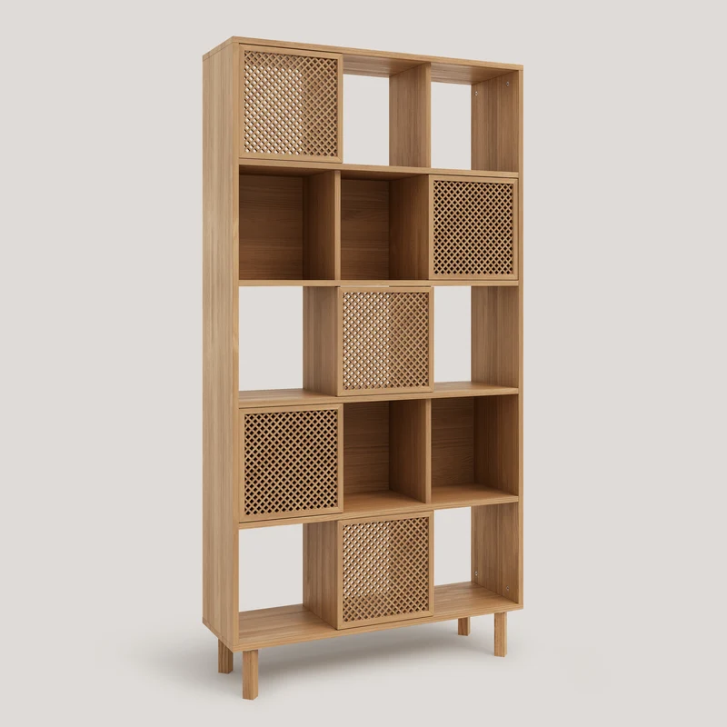 Bookcase Freda in pine with 5 doors 98 cm