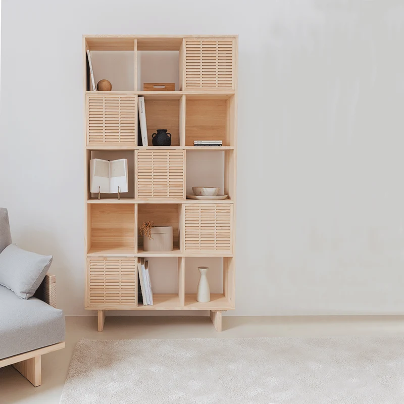 Bookcase Estreta in pine with 5 doors 98 cm
