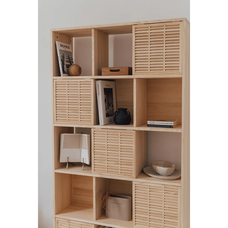 Bookcase Estreta in pine with 5 doors 98 cm