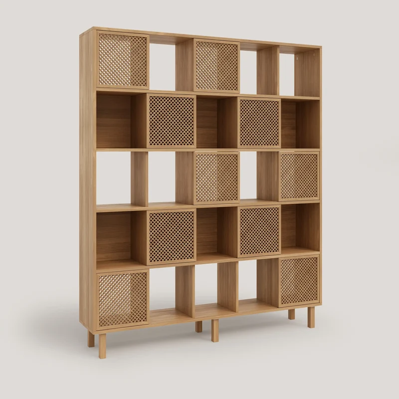 Bookcase Blava of pine with 5 or 10 doors 160 cm