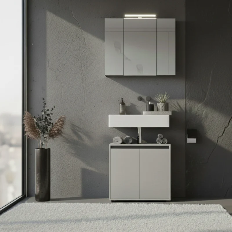 Waschbeckenunterschrank mit zwei Türen und Einlegeboden, Soft-Close