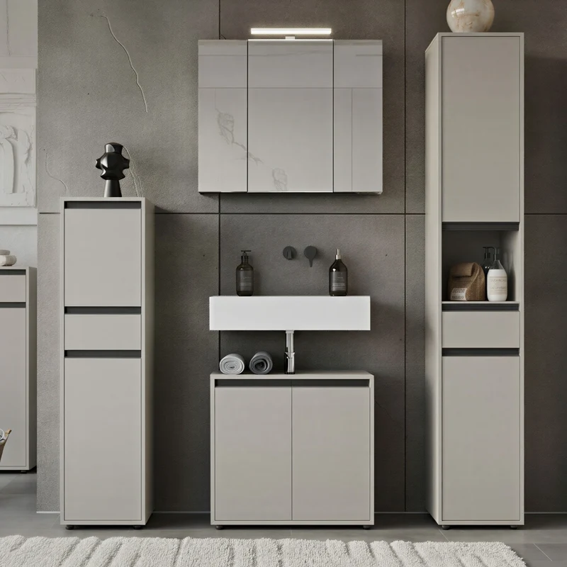 Waschbeckenunterschrank mit zwei Türen und Einlegeboden, Soft-Close
