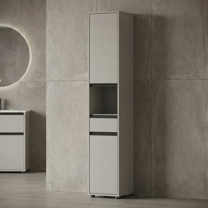 Hochschrank mit Schublade und Türen | Soft-Close & Matt