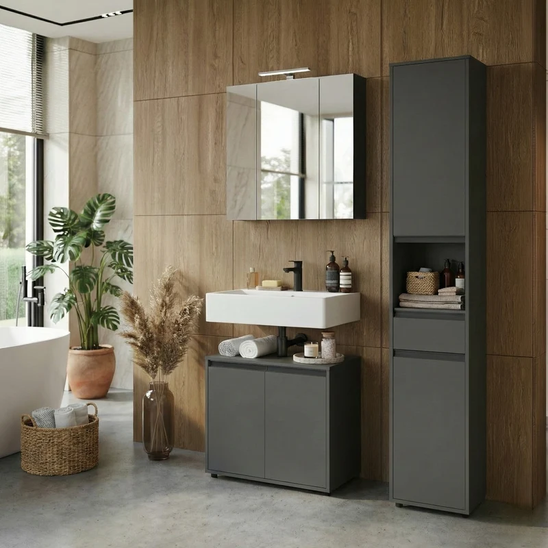 Hochschrank mit Schublade und Türen | Soft-Close & Matt