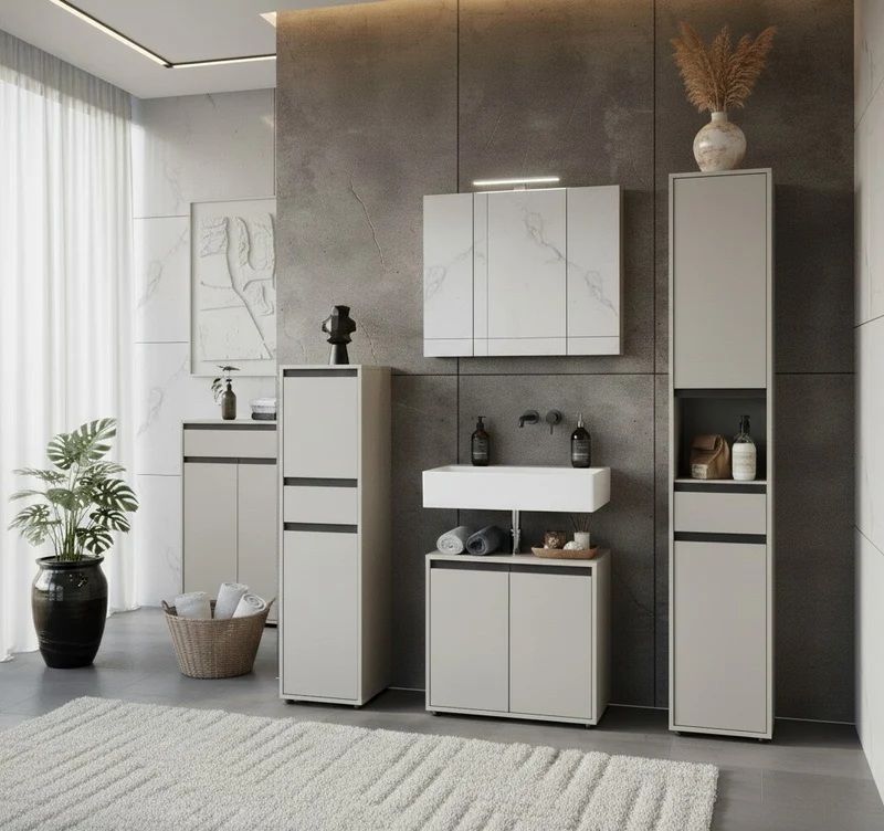 Hochschrank mit Schublade und Türen | Soft-Close & Matt
