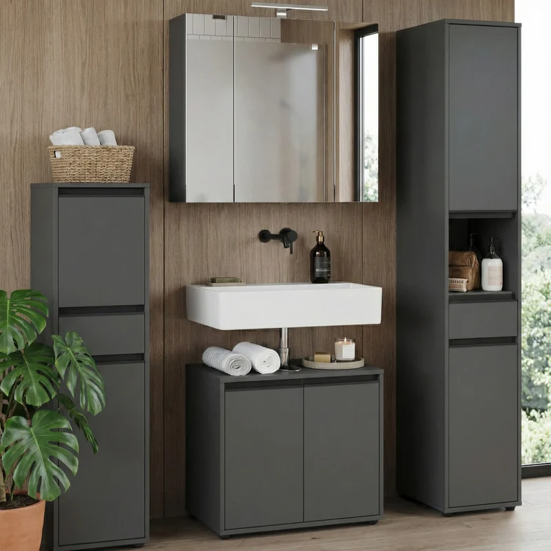 Hochschrank mit Schublade und Türen | Soft-Close & Matt
