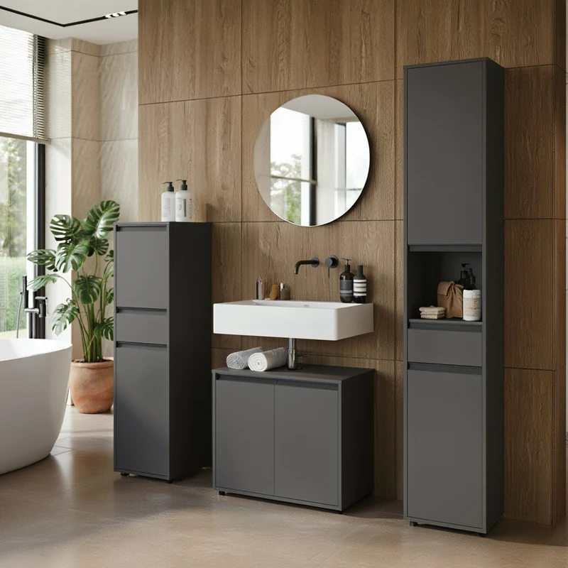 Hochschrank mit Schublade und Türen | Soft-Close & Matt